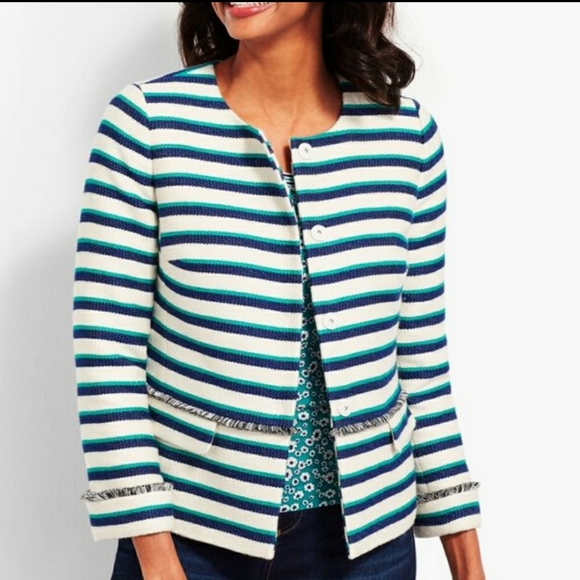 EUC Talbots Fully lined.. size 8 blazer. White/blue/green - Picture 3 of 16